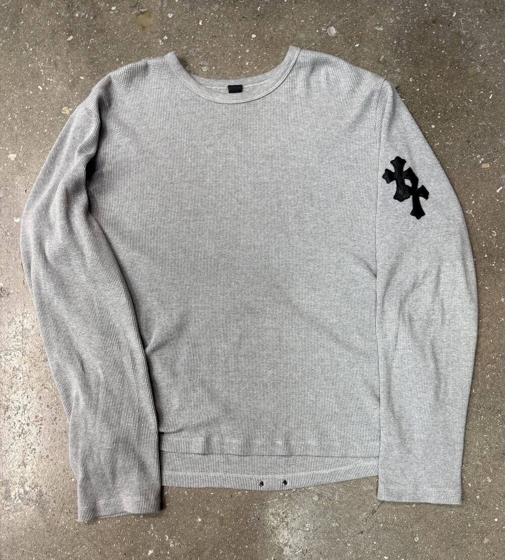 Chrome Hearts Leather Cross Patch Grey Waffle Longsleeve
